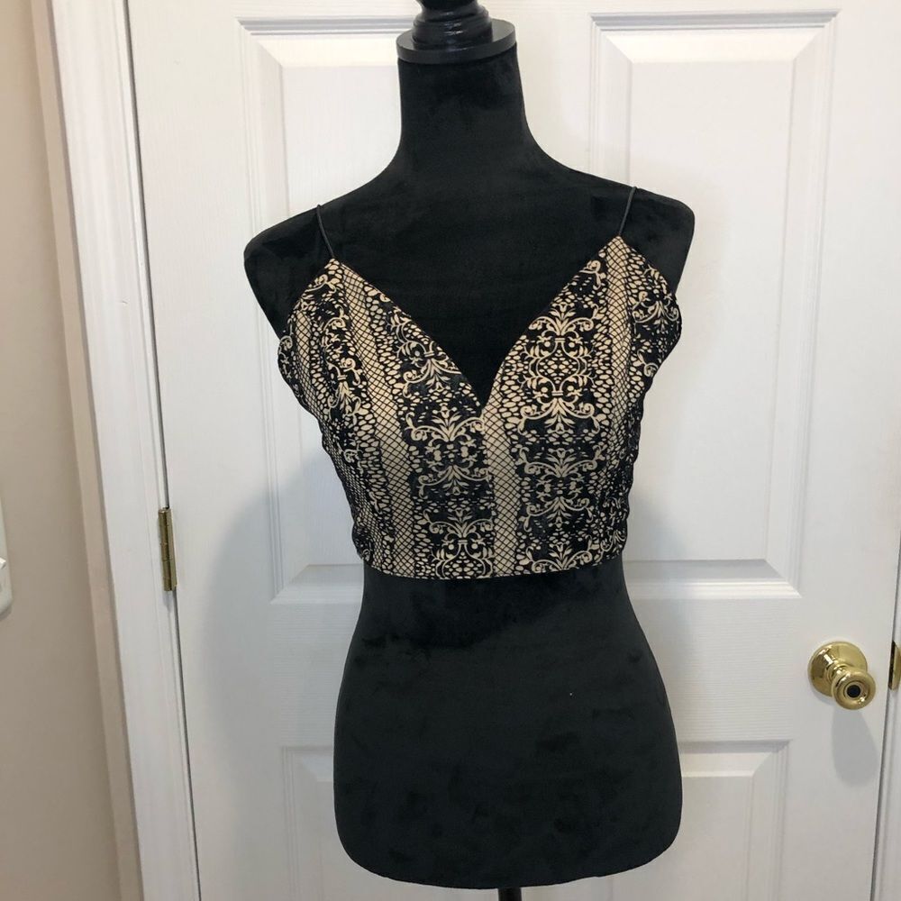 Romeo + Juliet Couture black and tan lace crop top bustier size medium